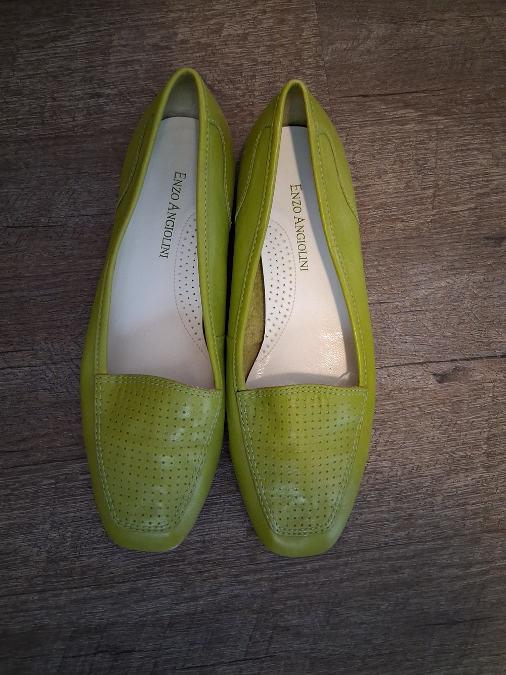 Enzo Angiolini Bright Lime Green Perforated Leather Loafers